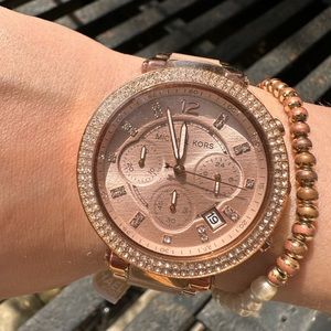 Michael Kors - Blush Acetate and Rose Gold Tone Parker Glitz Watch, 39mm